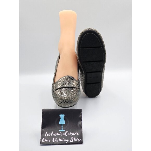 NWOB Vionic Women's Gunmetal Silver Snakeskin Chill Larrun Loafers Sz 8 2511 - Picture 4 of 16
